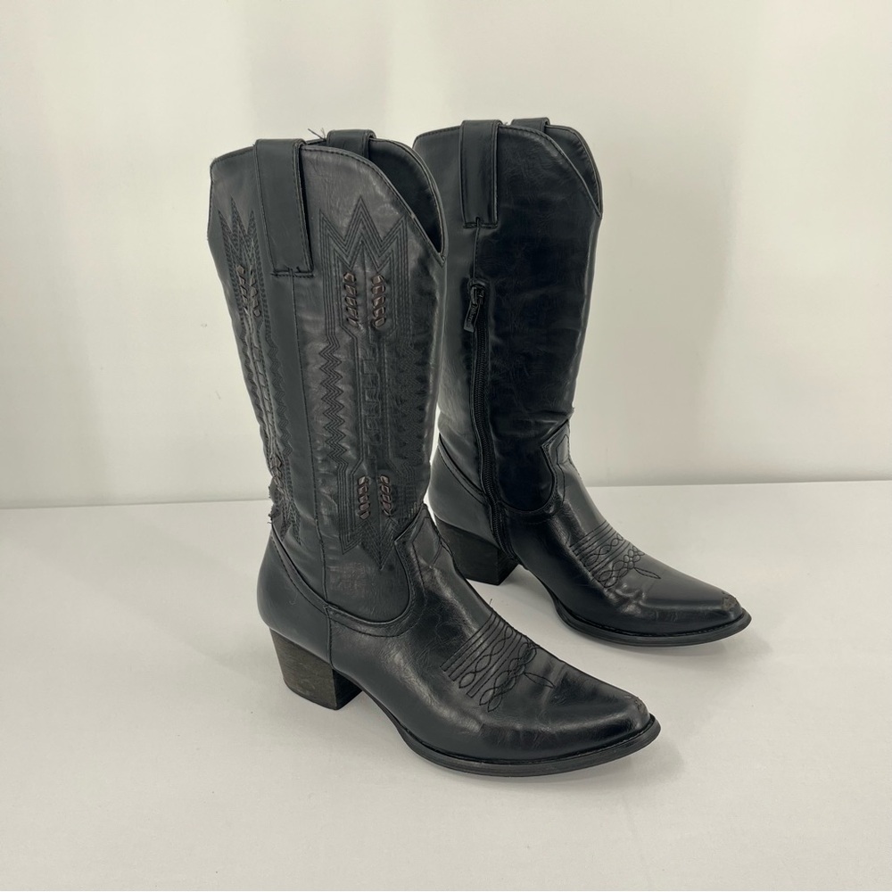 Black Western faux leather cowboy Boots 6.5 festival rodeo country concert boho